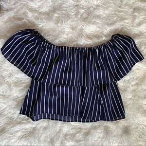 Blue and white off shoulder top